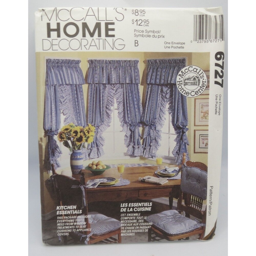 McCall's 6727 Home Decor Kitchen Curtains Appliance Covers One Size 1990s